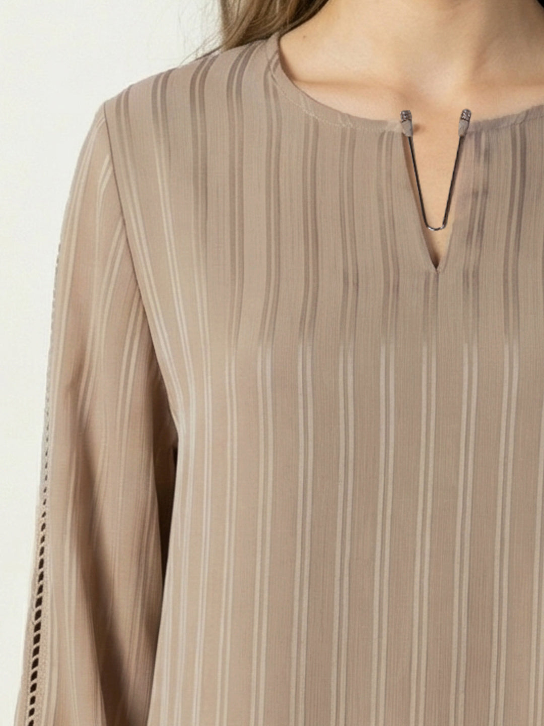 Iconic Women Brown Striped Regular Fit Top