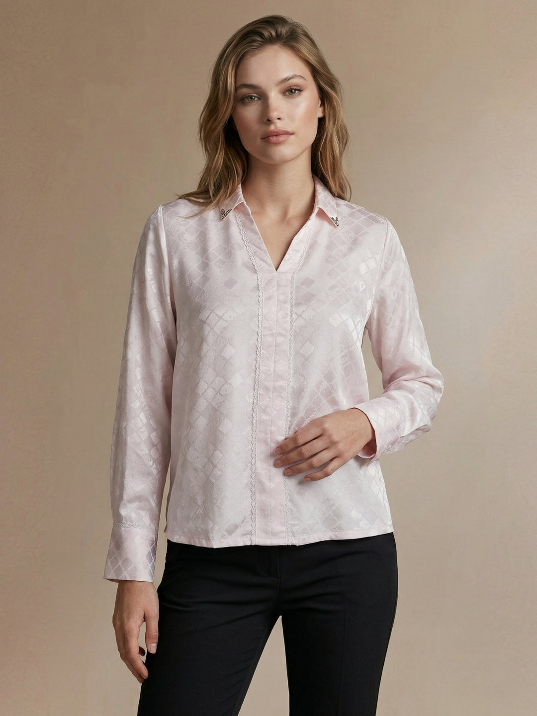 Iconic Women Pink Jacquard Top