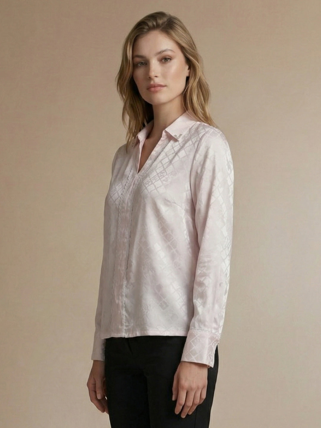 Iconic Women Pink Jacquard Top