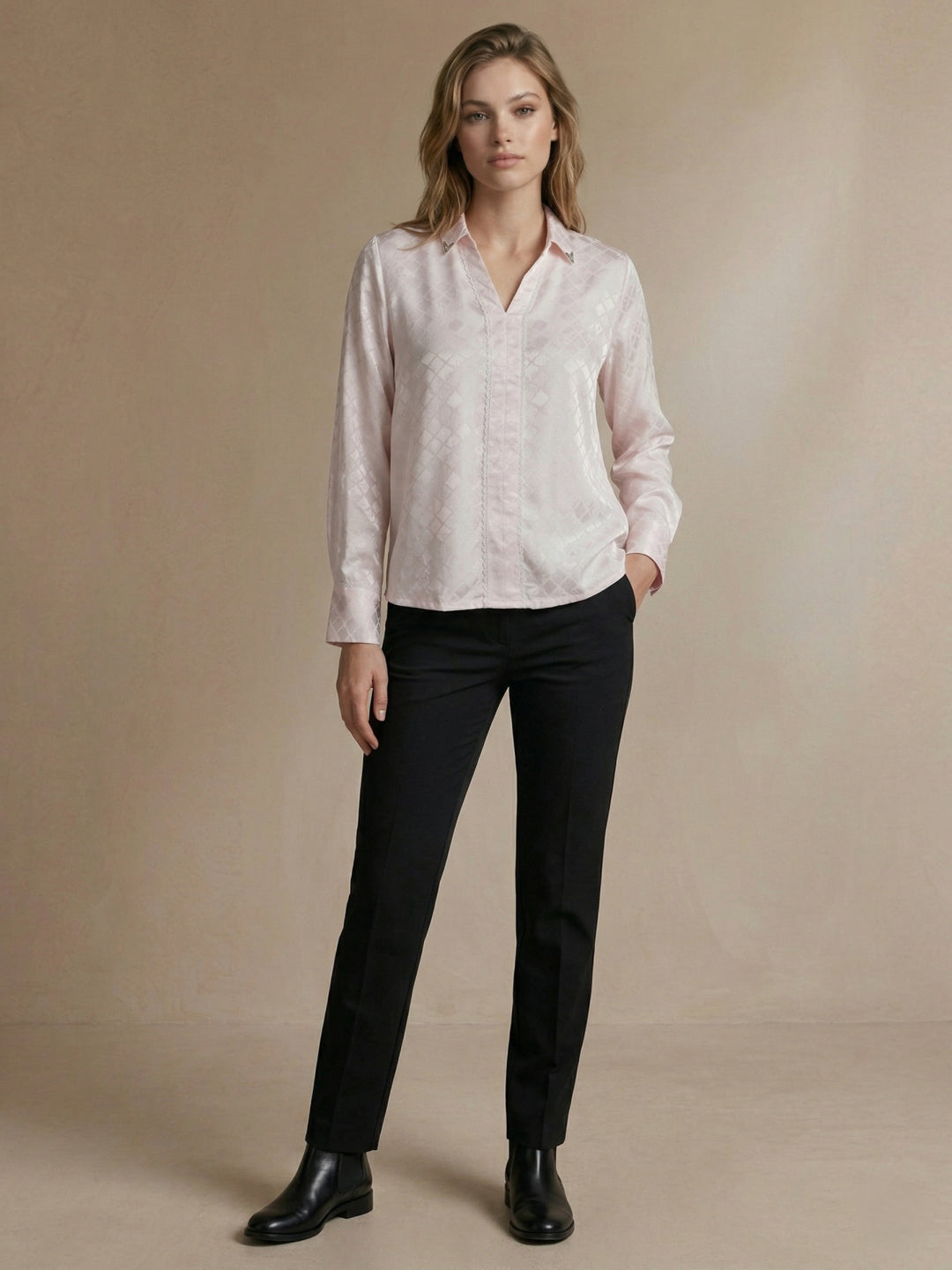 Iconic Women Pink Jacquard Top