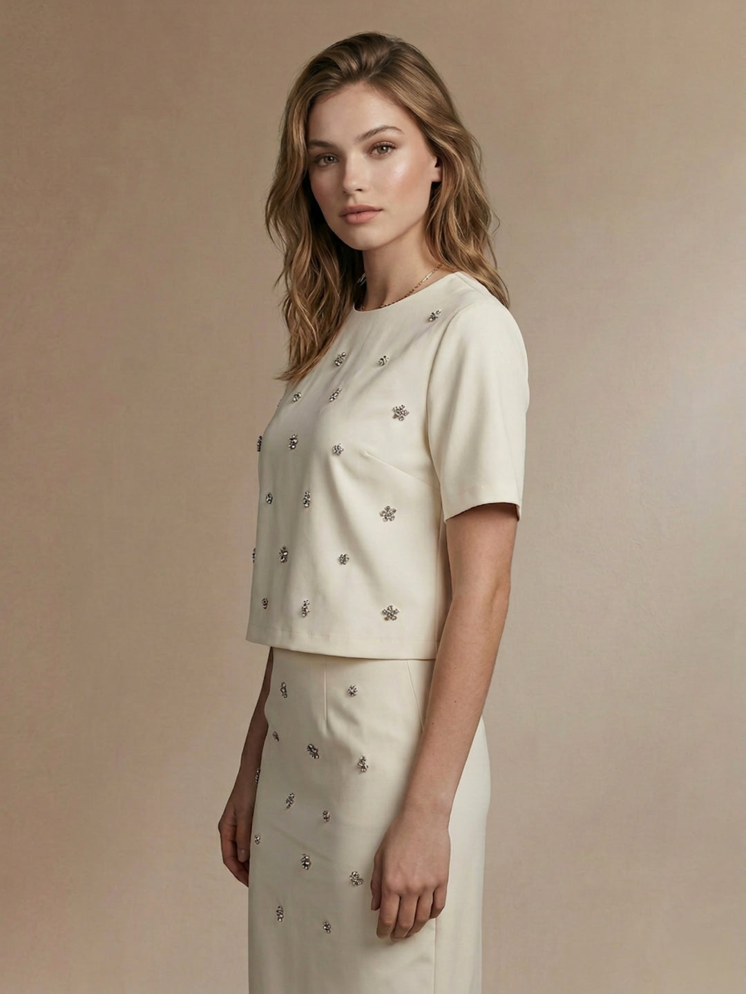 Iconic Women Cream Solid Regular Fit Top