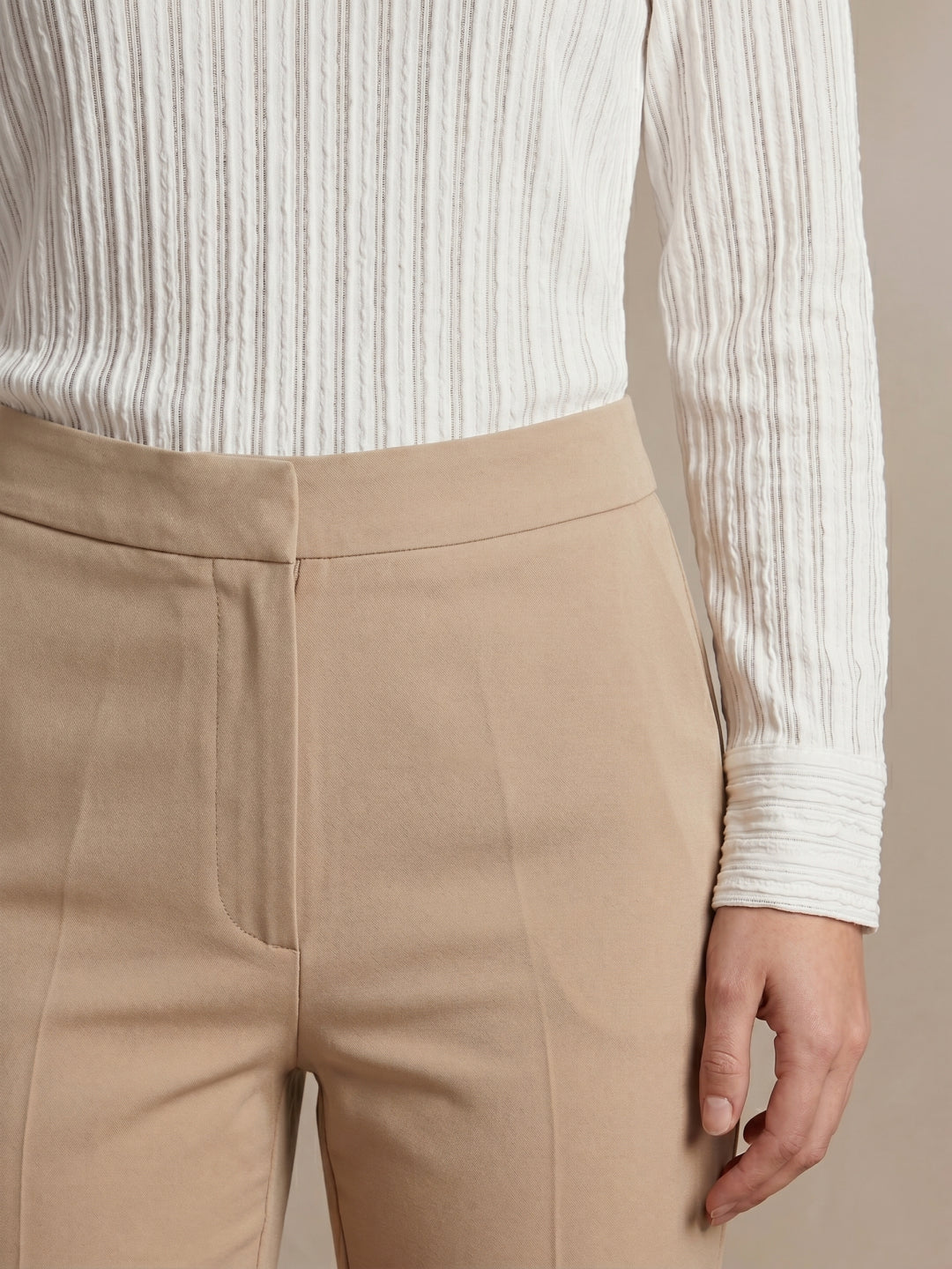 Iconic Women Cream Striped Regular Fit Top