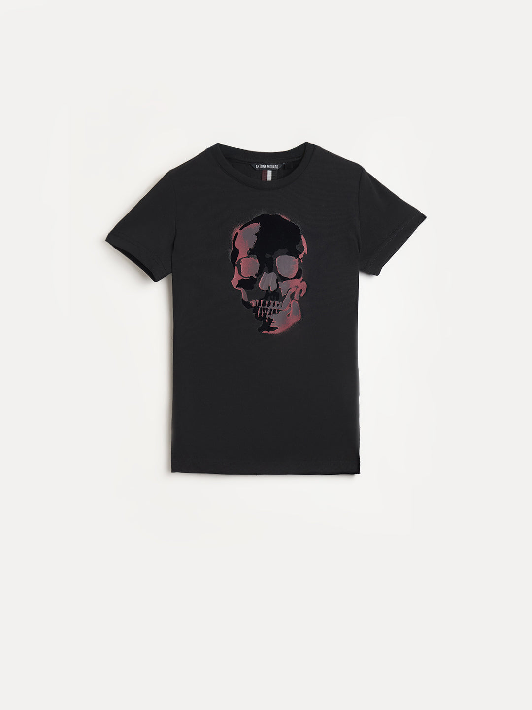 Antony Morato Boys Black Embroidered Round Neck T-Shirt