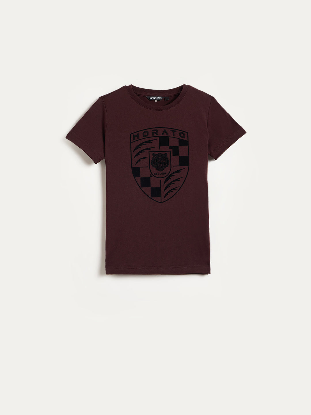 Antony Morato Boys Maroon Embroidered Round Neck T-Shirt