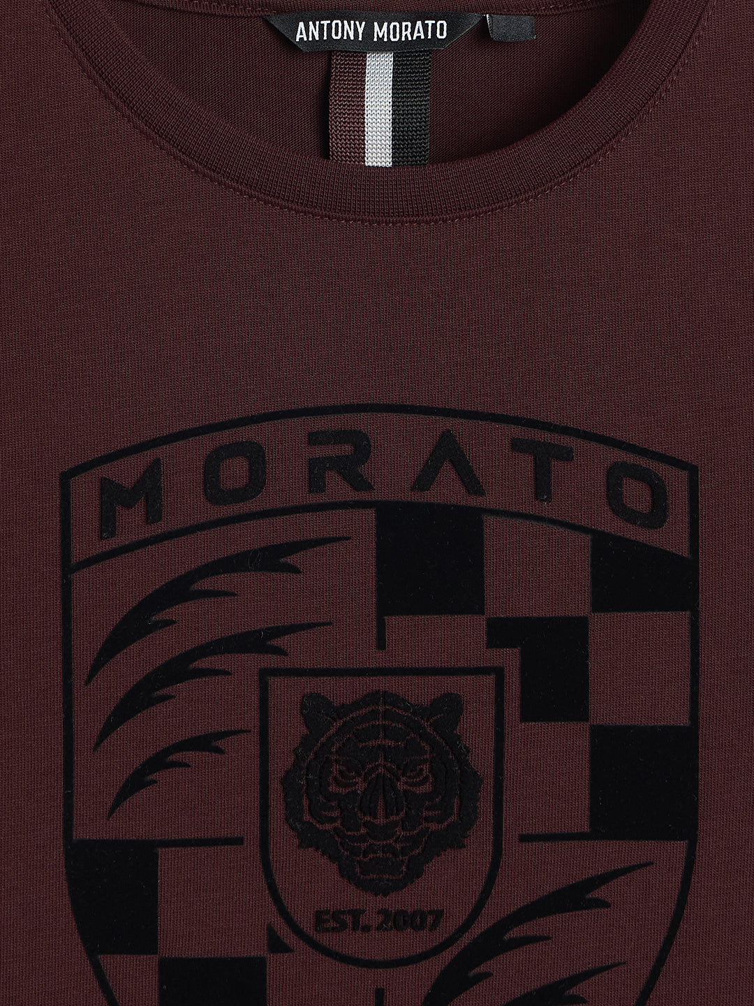 Antony Morato Boys Maroon Embroidered Round Neck T-Shirt
