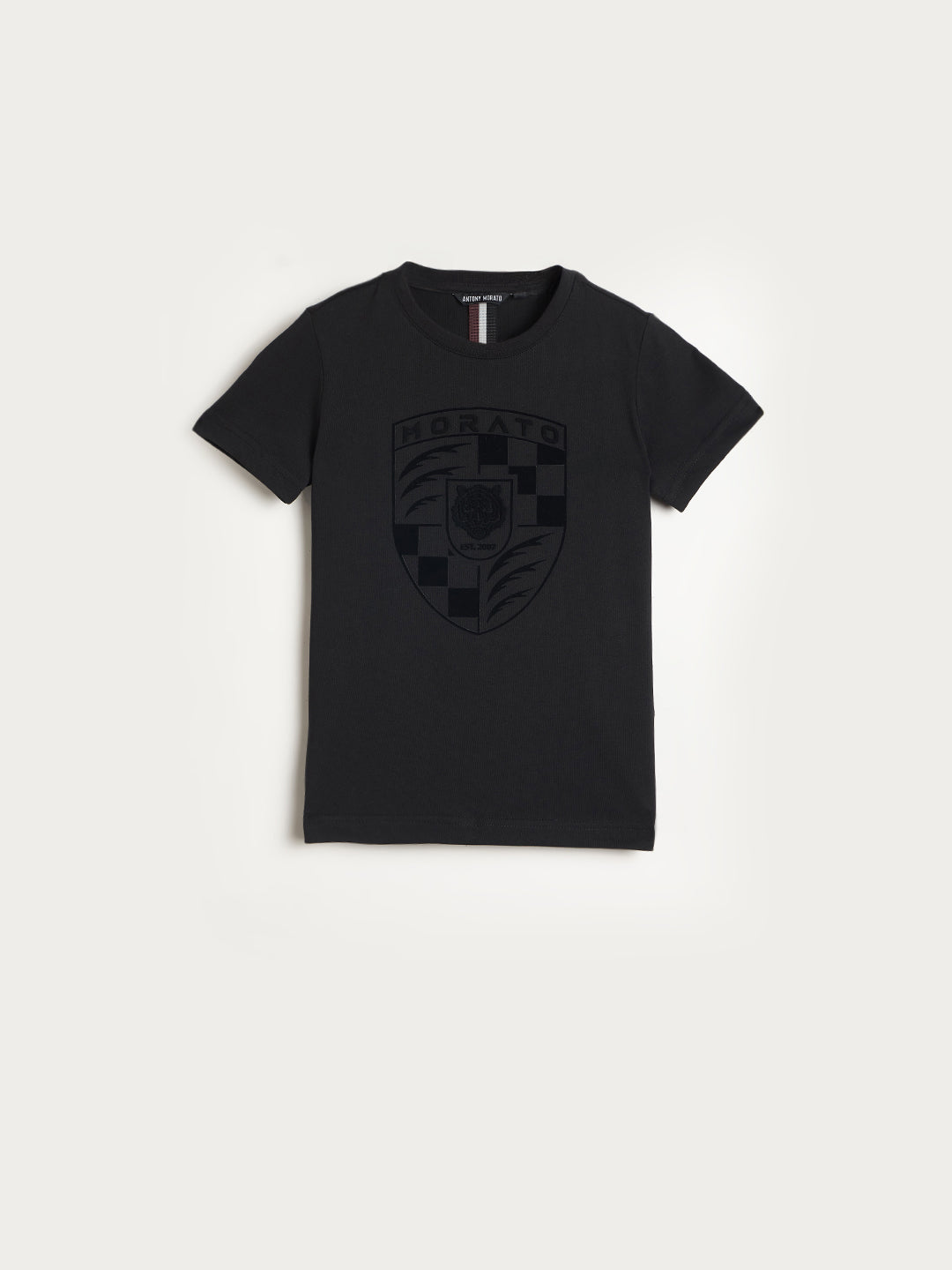 Antony Morato Boys Black Embroidered Round Neck T-Shirt
