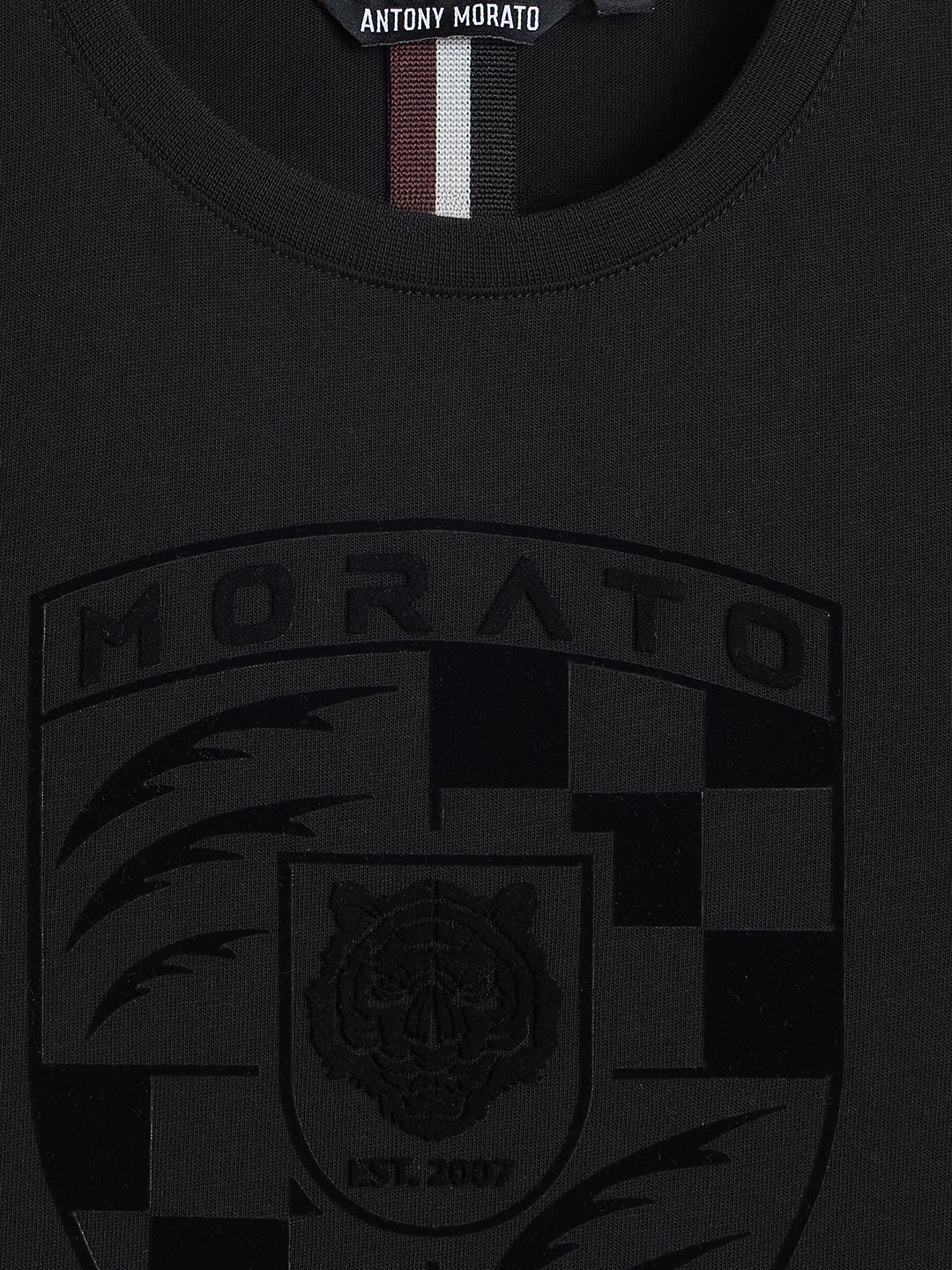 Antony Morato Boys Black Embroidered Round Neck T-Shirt