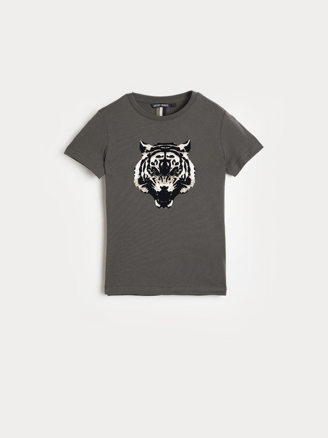 Antony Morato Boys Grey Embroidered Round Neck T-Shirt