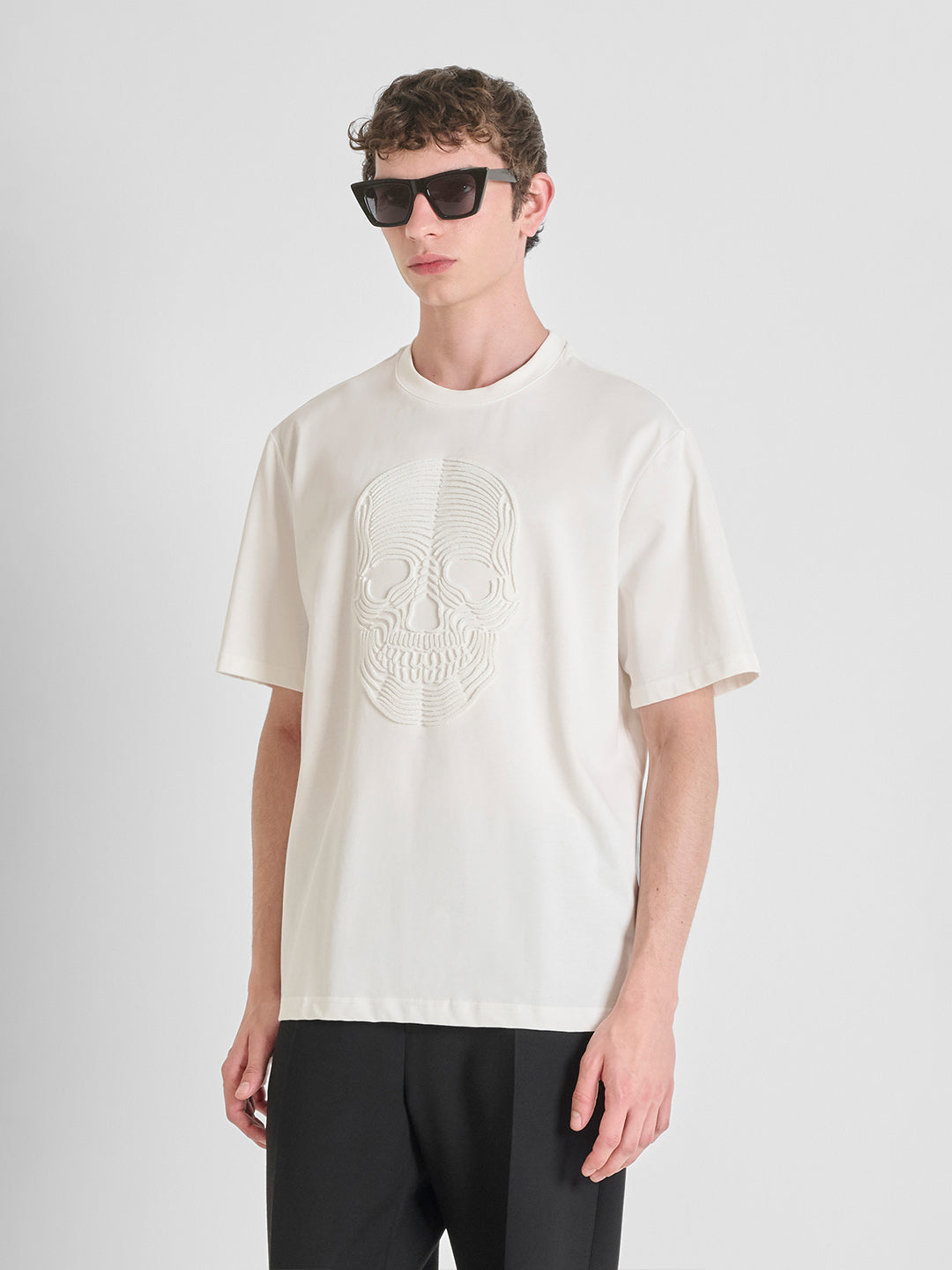 ANTONY MORATO Men Cream Jersey Embroidered T-Shirt