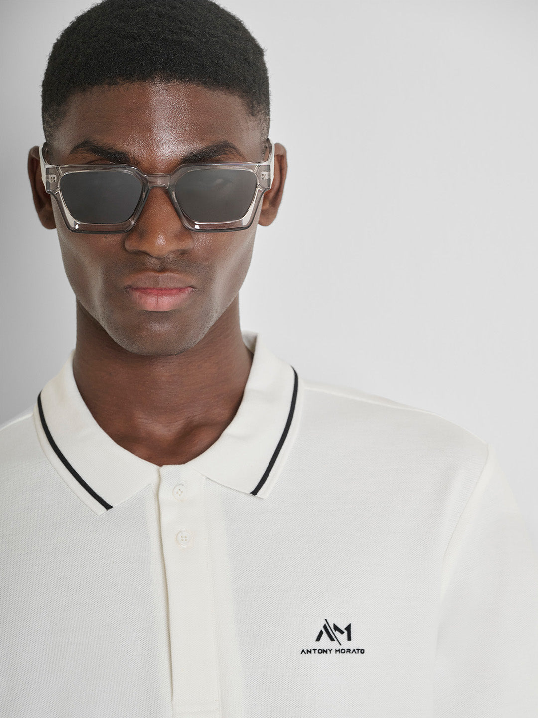 ANTONY MORATO Men Cream Piquet Cotton Polo T-Shirt