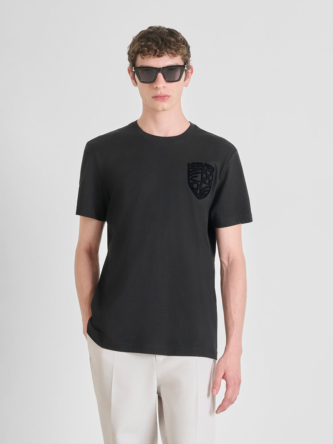 ANTONY MORATO Men Black Jersey Embroidered T-Shirt