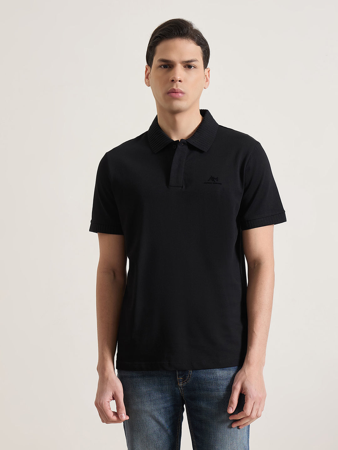 Antony Morato Men Black Solid Regular Fit Pure Cotton Polo T-Shirt