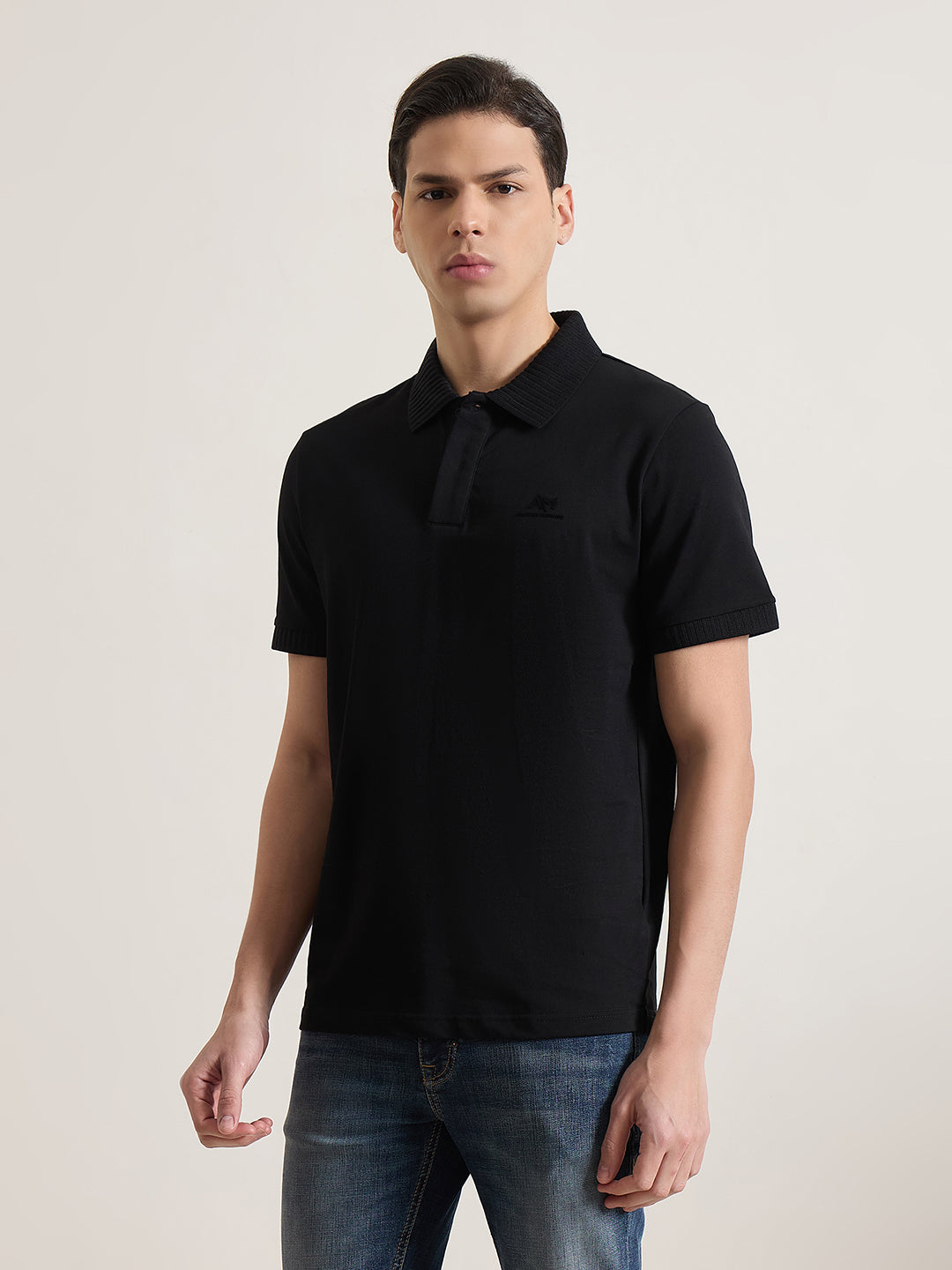 Antony Morato Men Black Solid Regular Fit Pure Cotton Polo T-Shirt