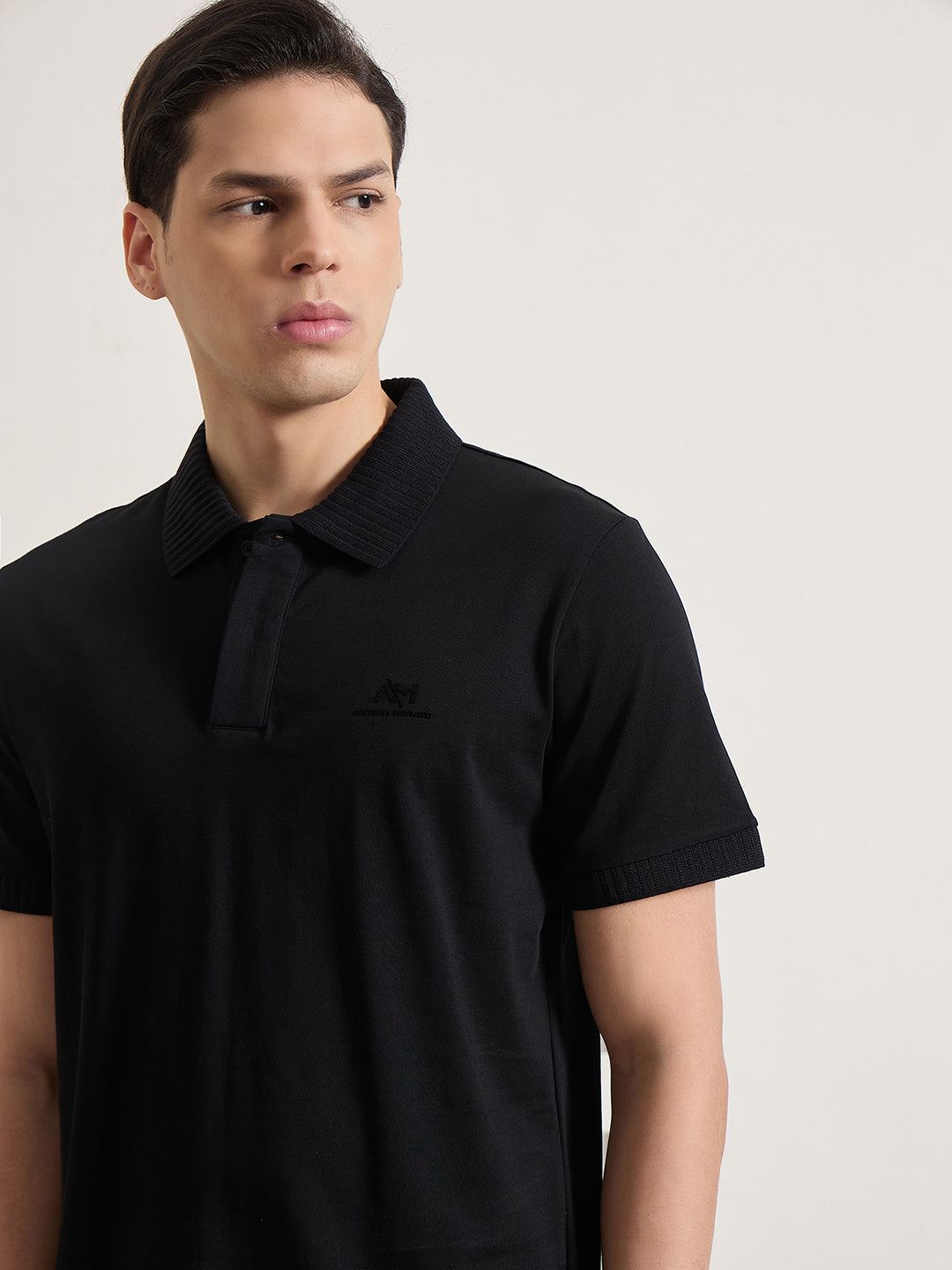 Antony Morato Men Black Solid Regular Fit Pure Cotton Polo T-Shirt