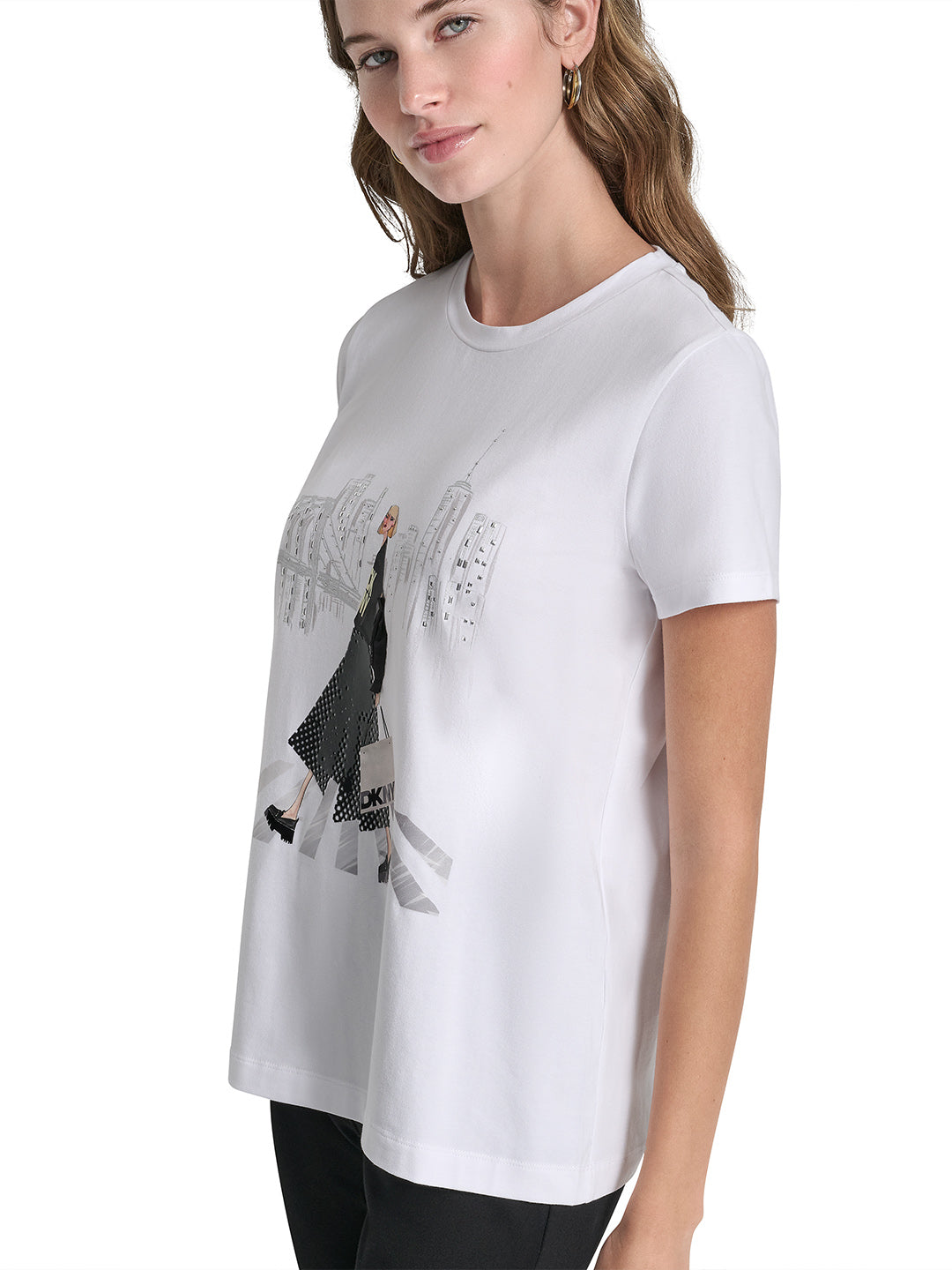 DKNY Women White Printed Round Neck T-Shirt