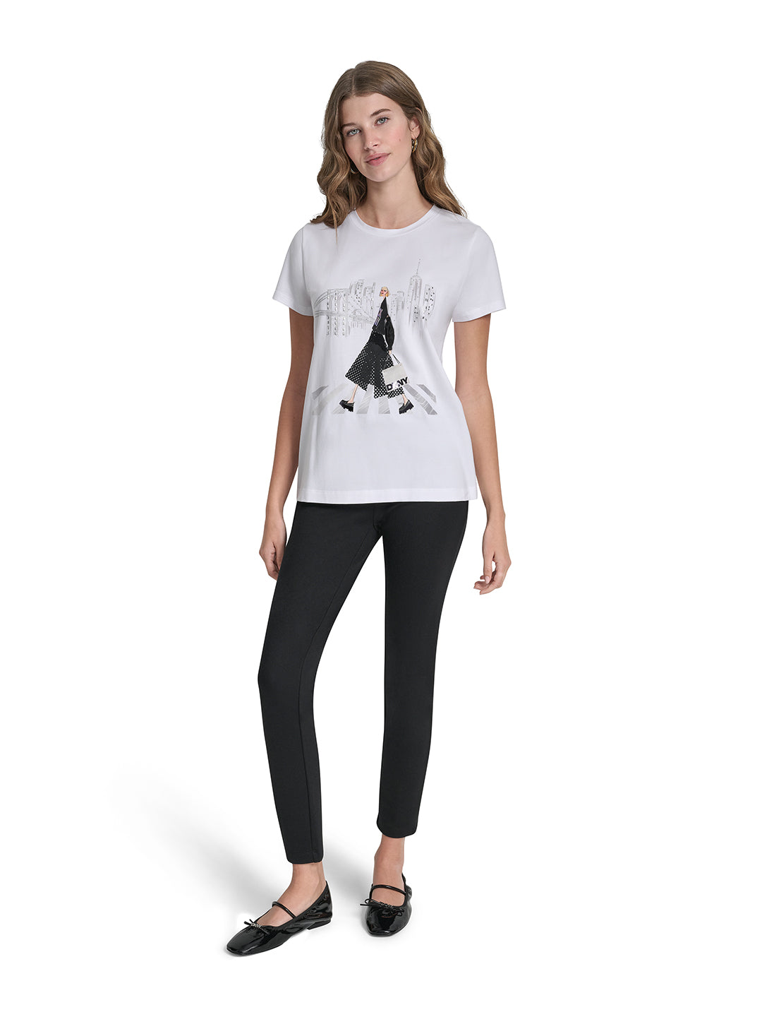 DKNY Women White Printed Round Neck T-Shirt