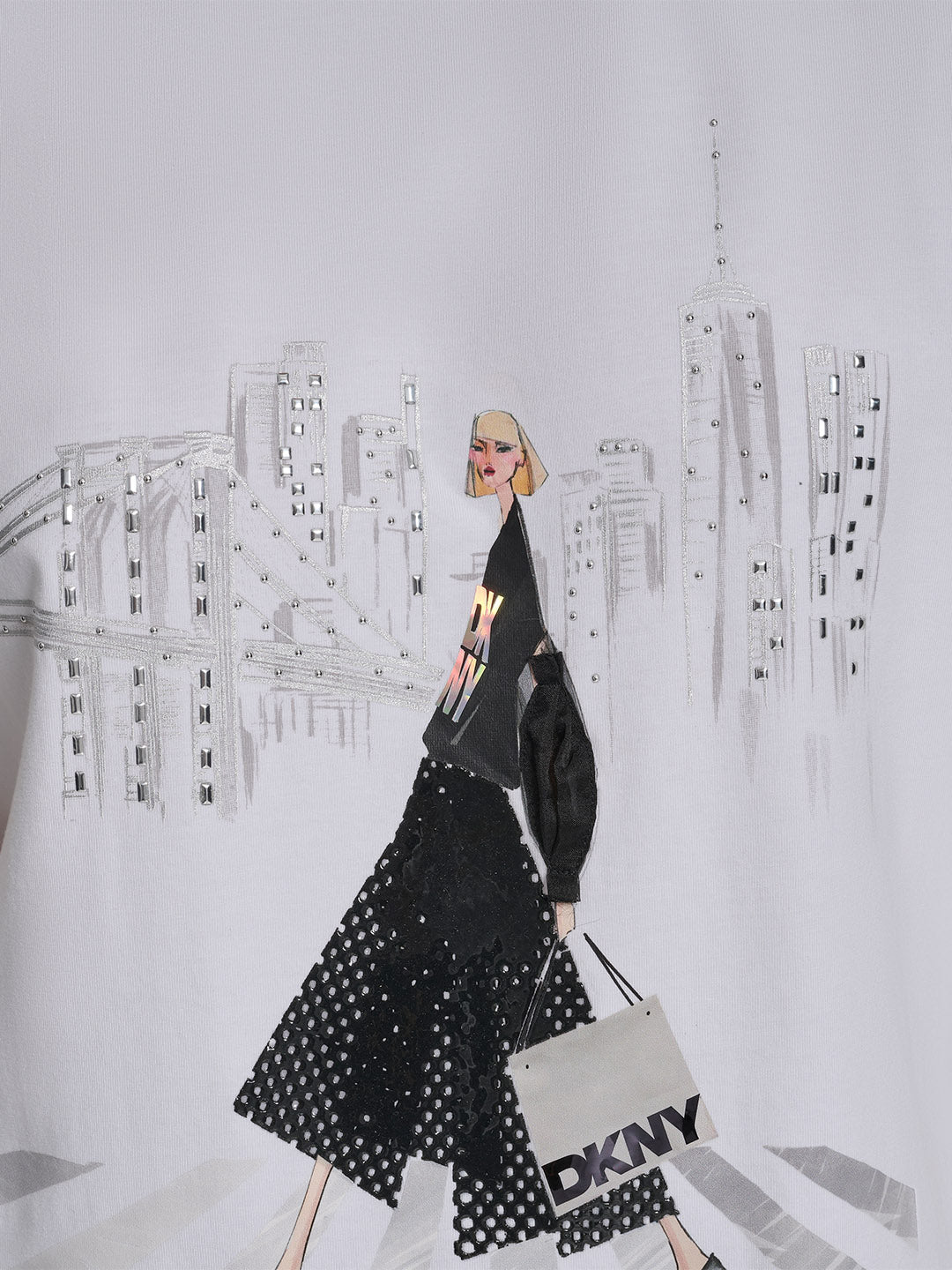 DKNY Women White Printed Round Neck T-Shirt