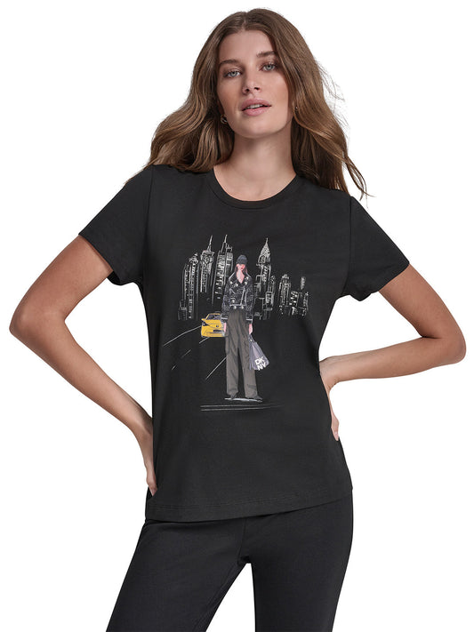 DKNY Women Black Printed Round Neck T-Shirt