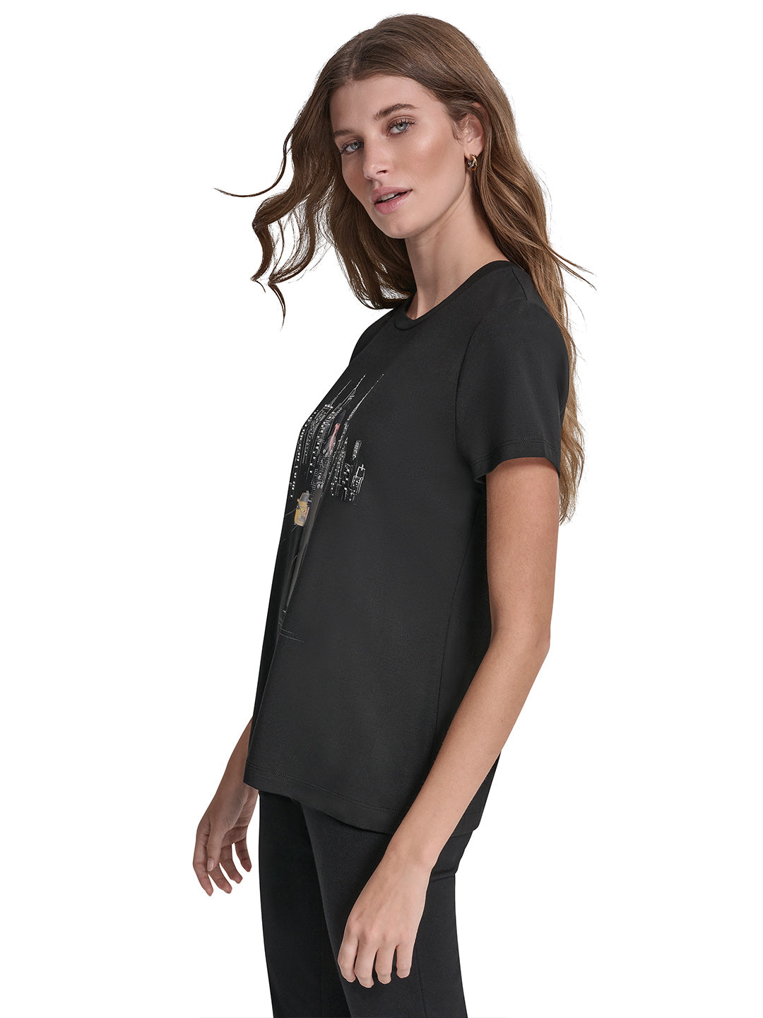 DKNY Women Black Printed Round Neck T-Shirt