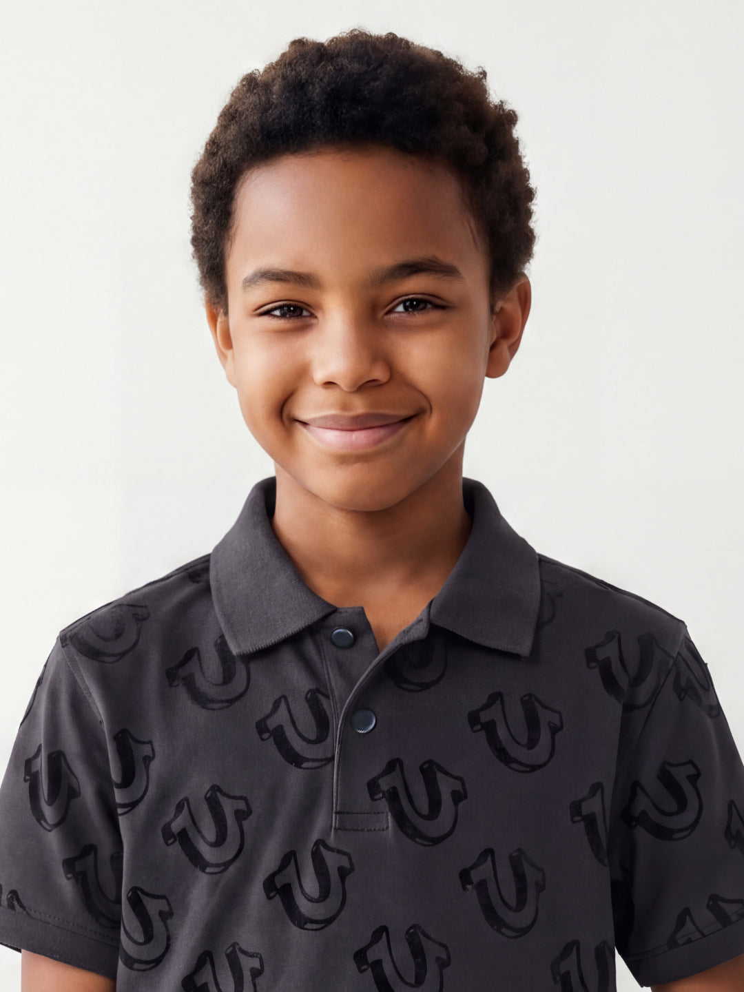 True Religion Boys Black Printed Regular Fit Pure Cotton Polo T-Shirt
