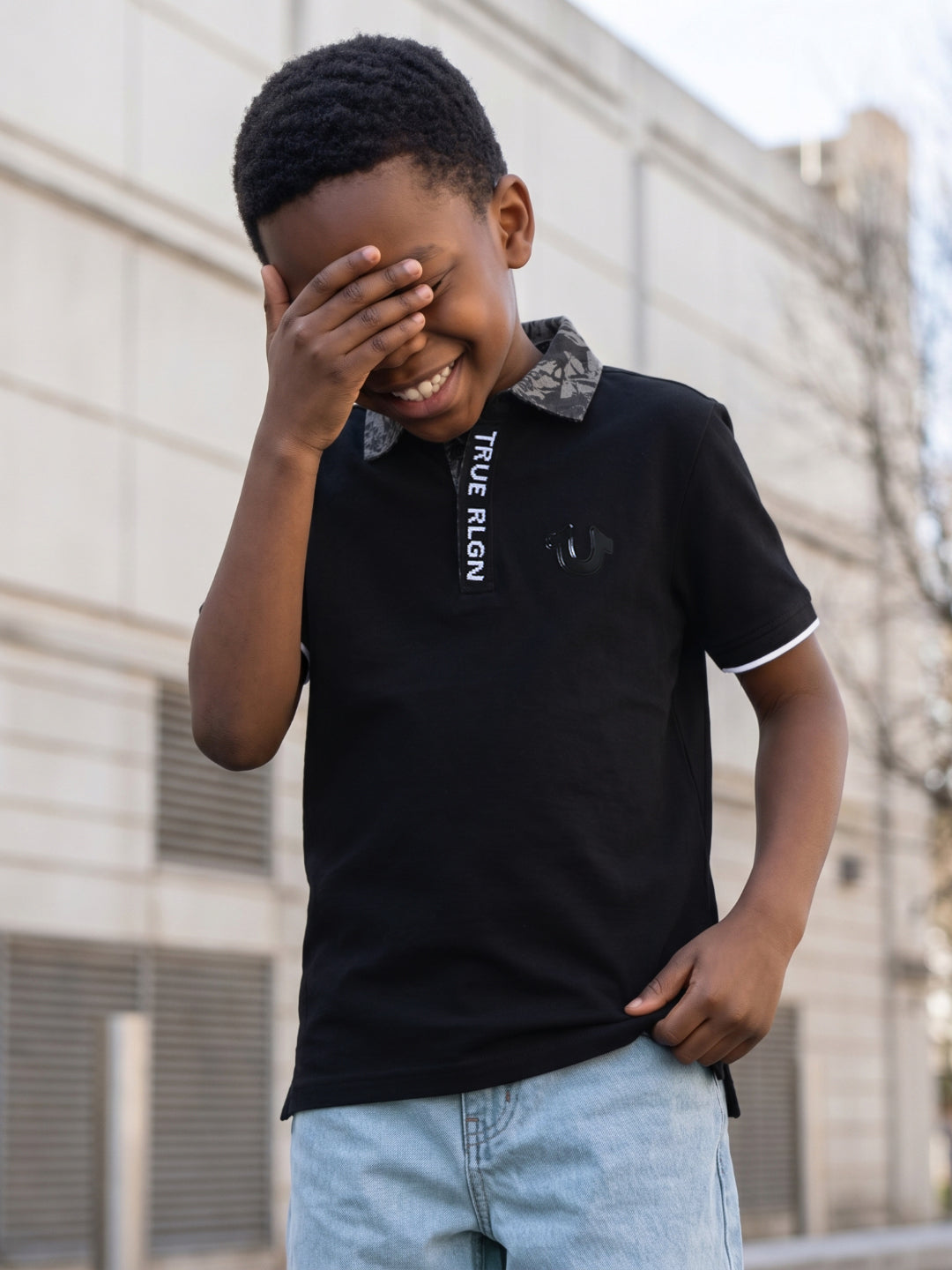 True Religion Boys Black Solid Regular Fit Polo T-Shirt