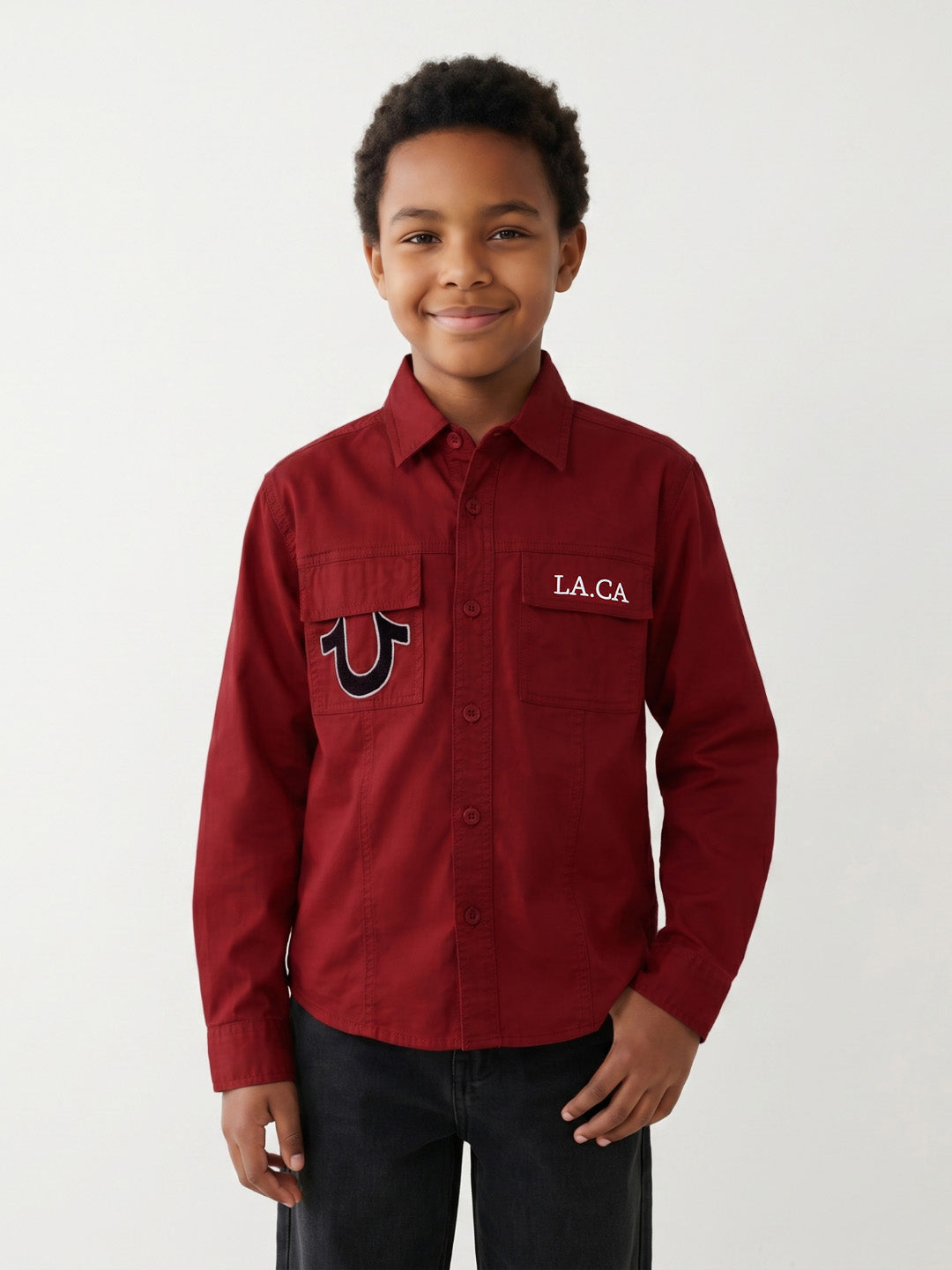 True Religion Boys Red Solid Regular Fit Pure Cotton Shirt
