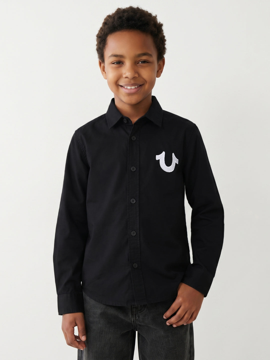 True Religion Boys Black Solid Regular Fit Pure Cotton Shirt
