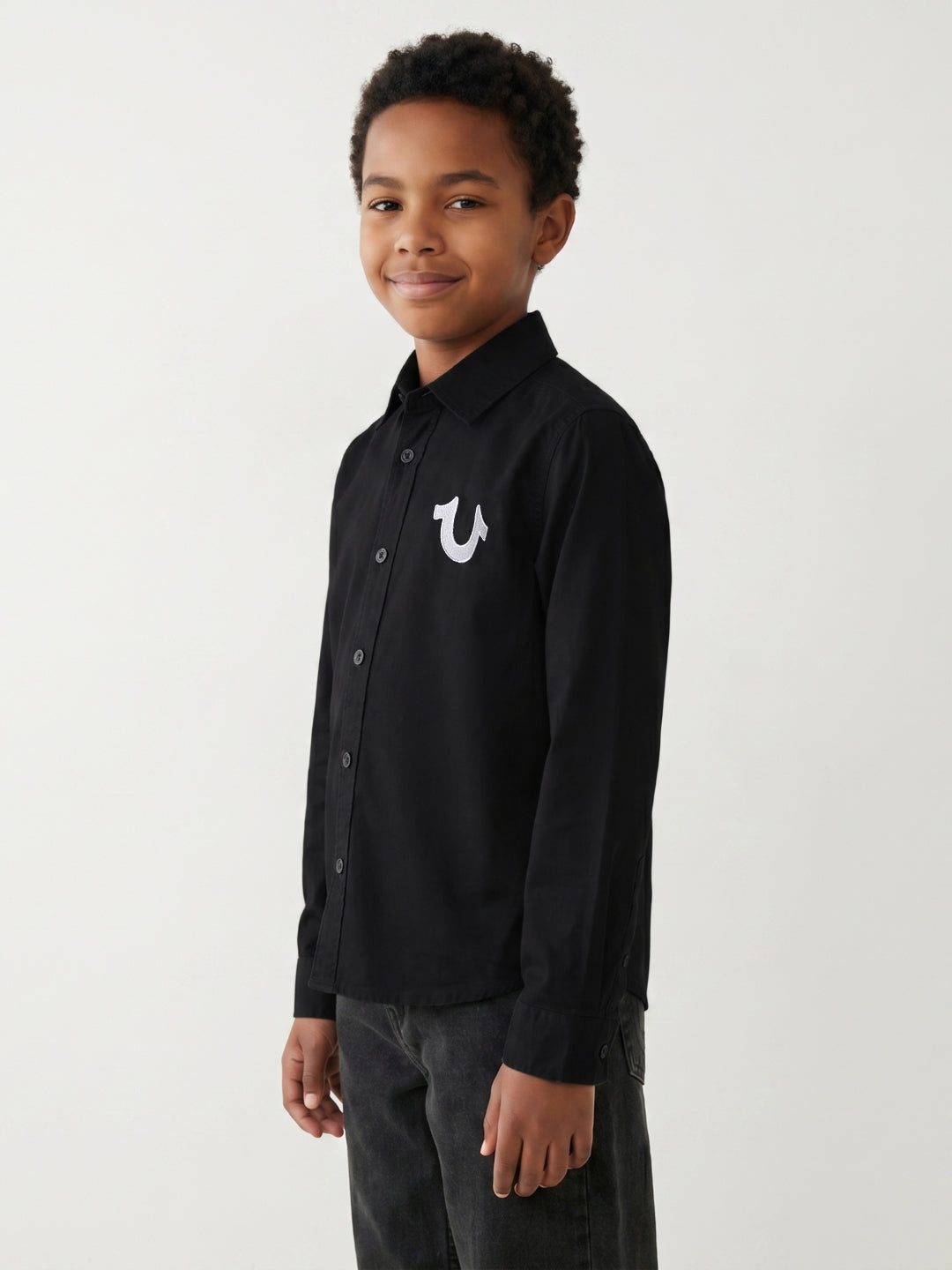True Religion Boys Black Solid Regular Fit Pure Cotton Shirt