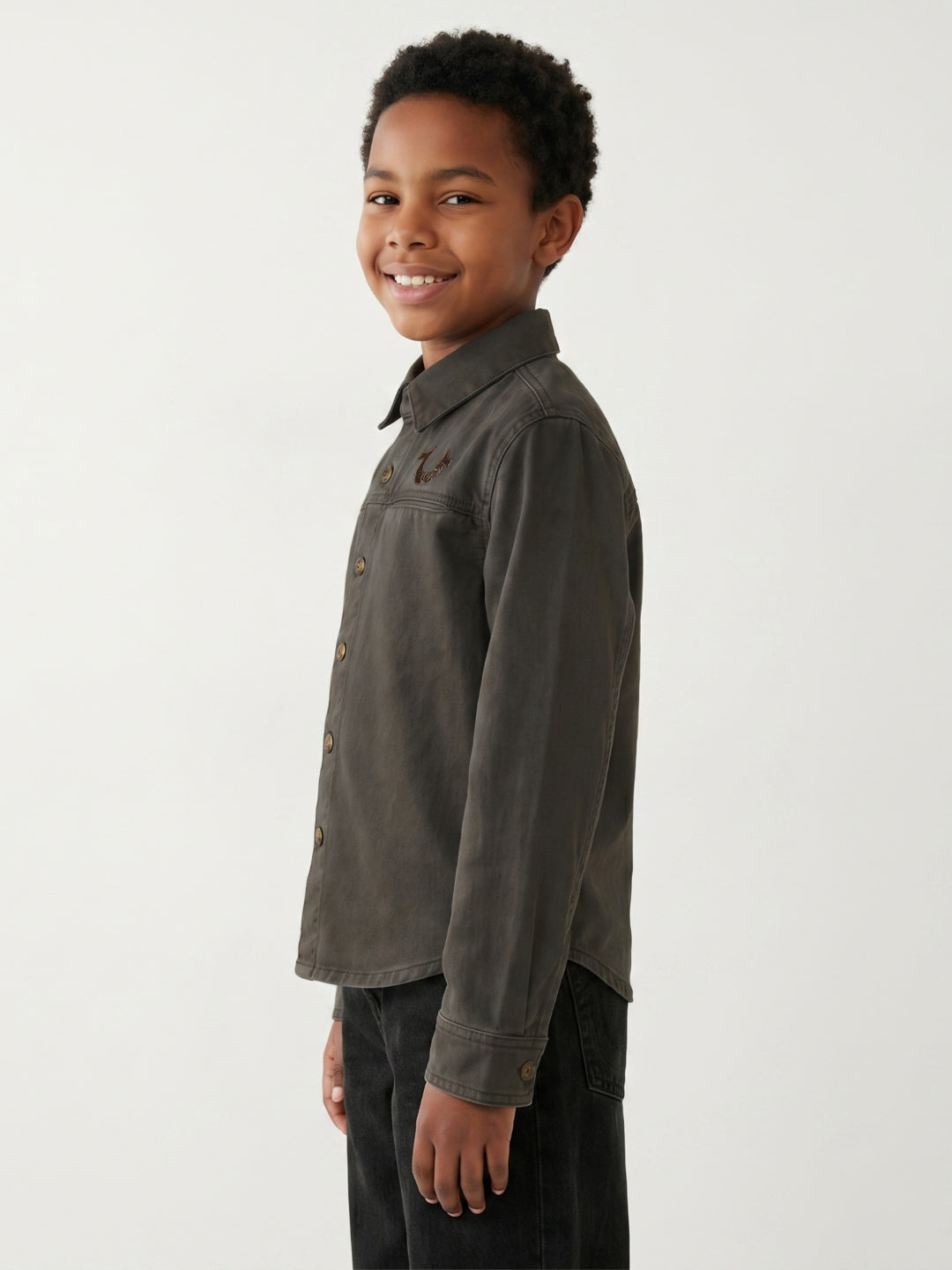 True Religion Boys Green Solid Regular Fit Pure Cotton Shirt