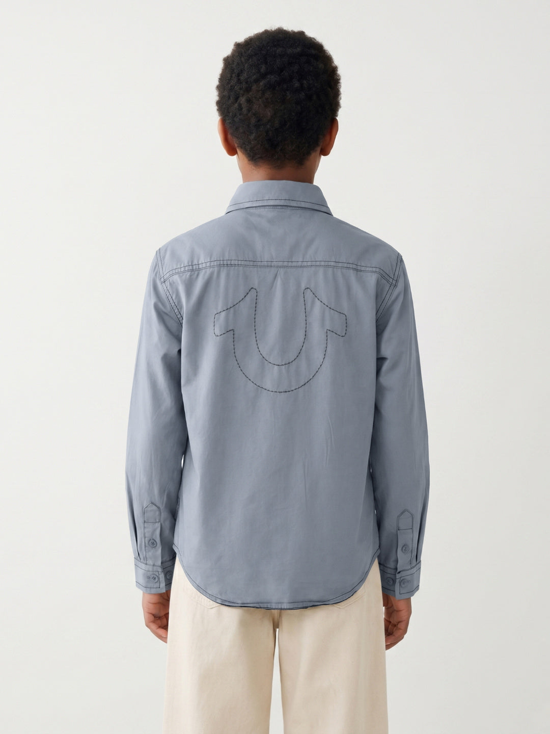 True Religion Blue Cotton Solid Boys Regular Fit Shirt