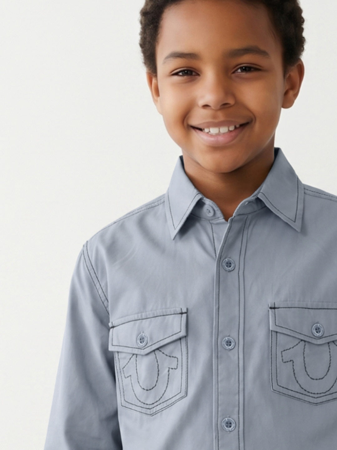 True Religion Blue Cotton Solid Boys Regular Fit Shirt