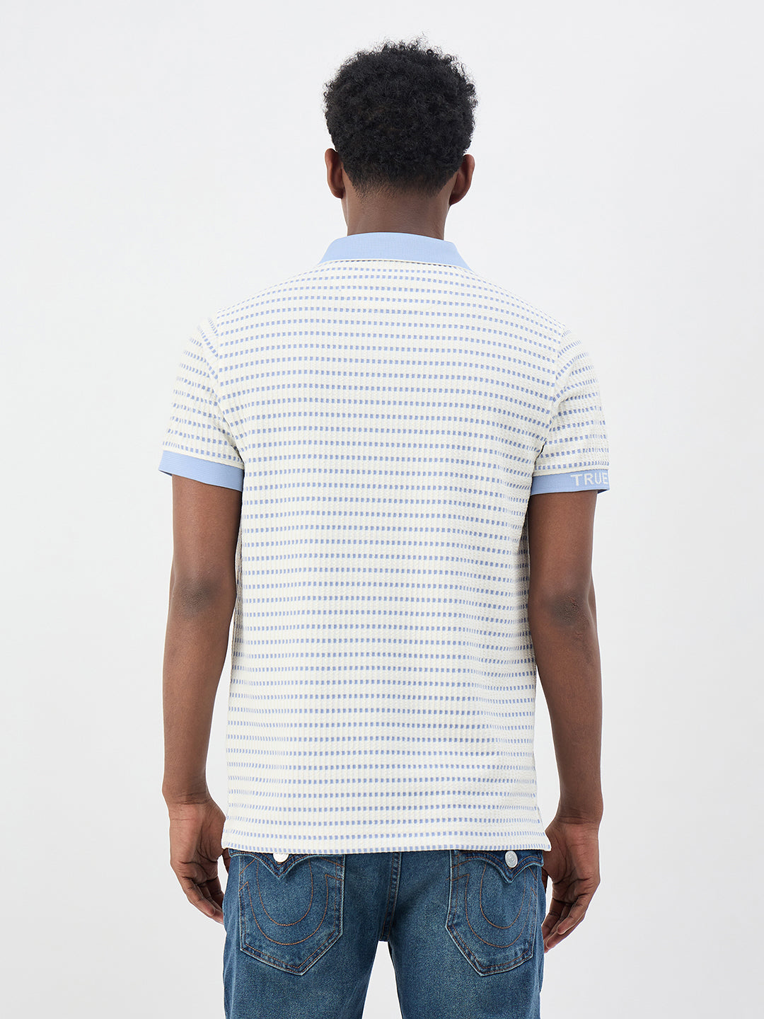 True Religion Men Woven Design White Polo T-Shirt