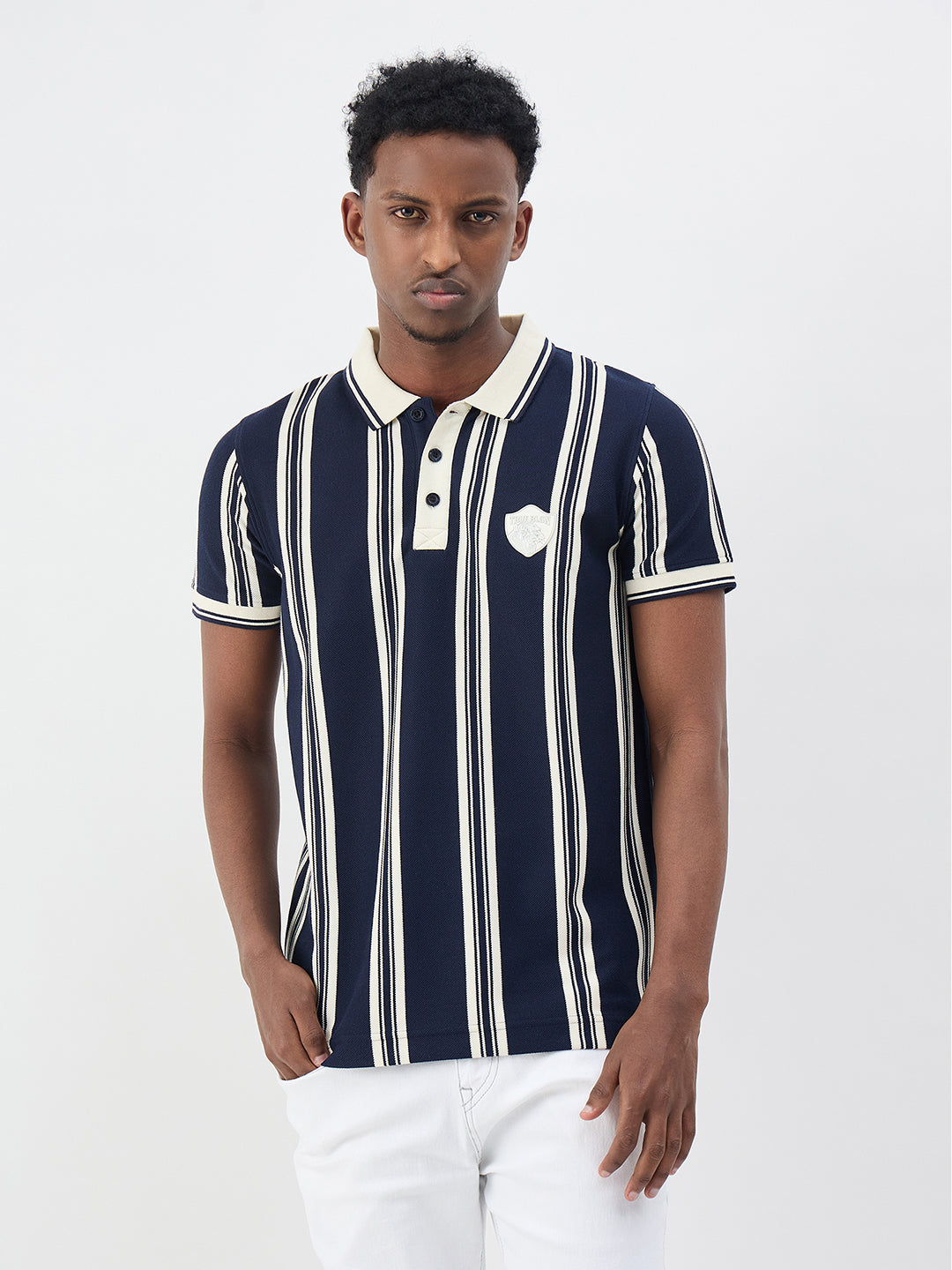 True Religion Men Striped Navy Blue Polo T-Shirt