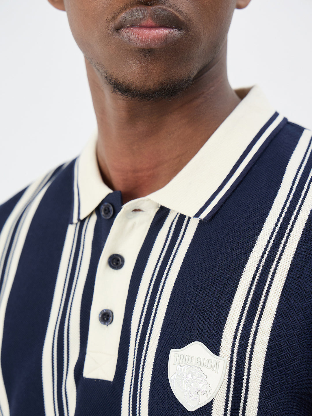 True Religion Men Striped Navy Blue Polo T-Shirt