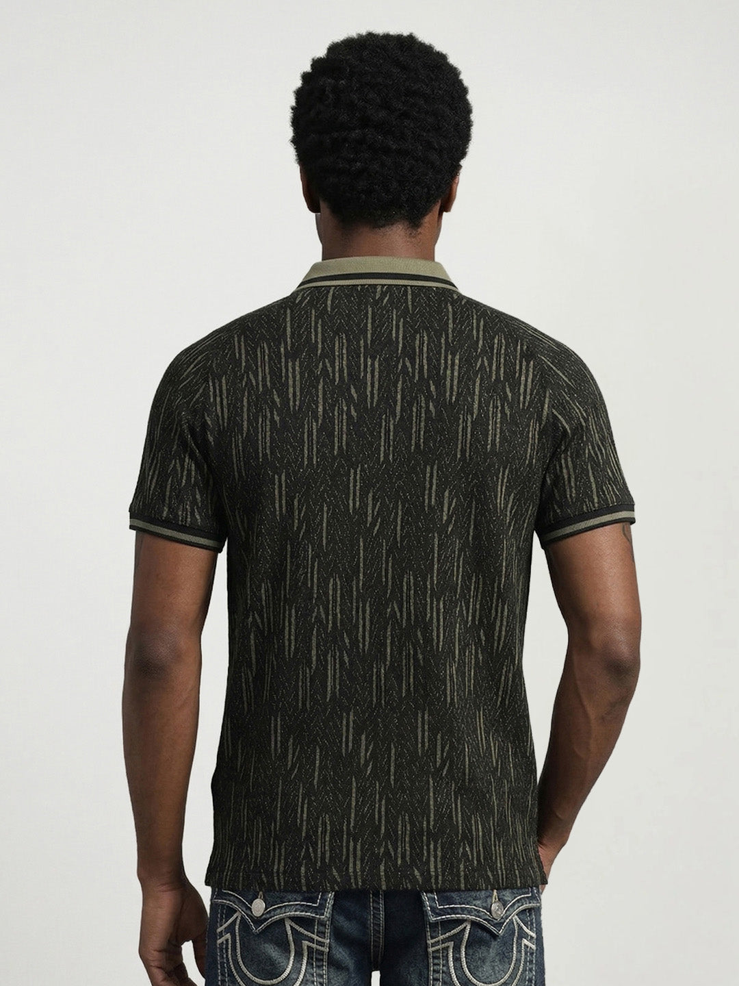True Religion Men Green Abstract Regular Fit Polo T-Shirt