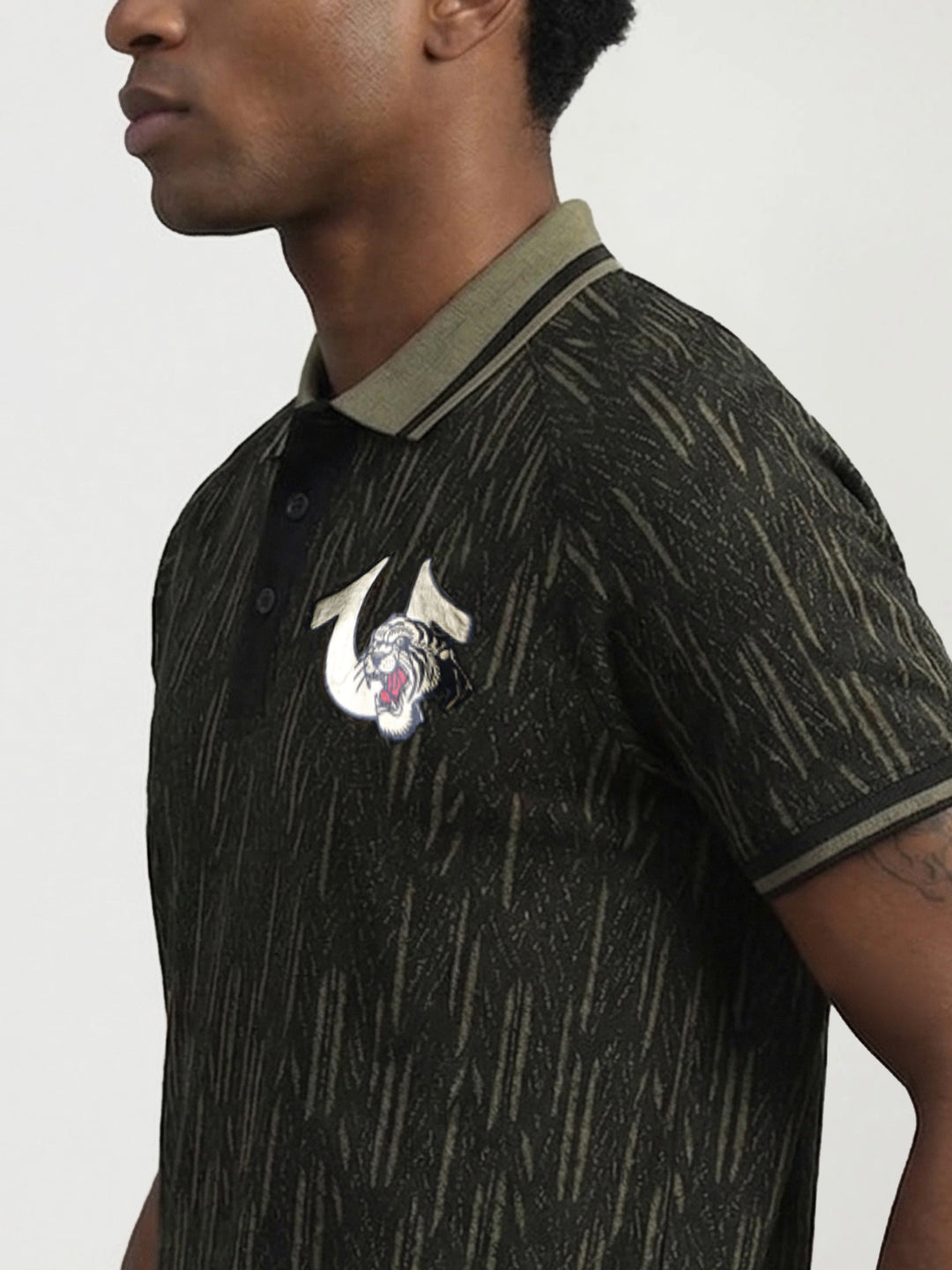 True Religion Men Green Abstract Regular Fit Polo T-Shirt
