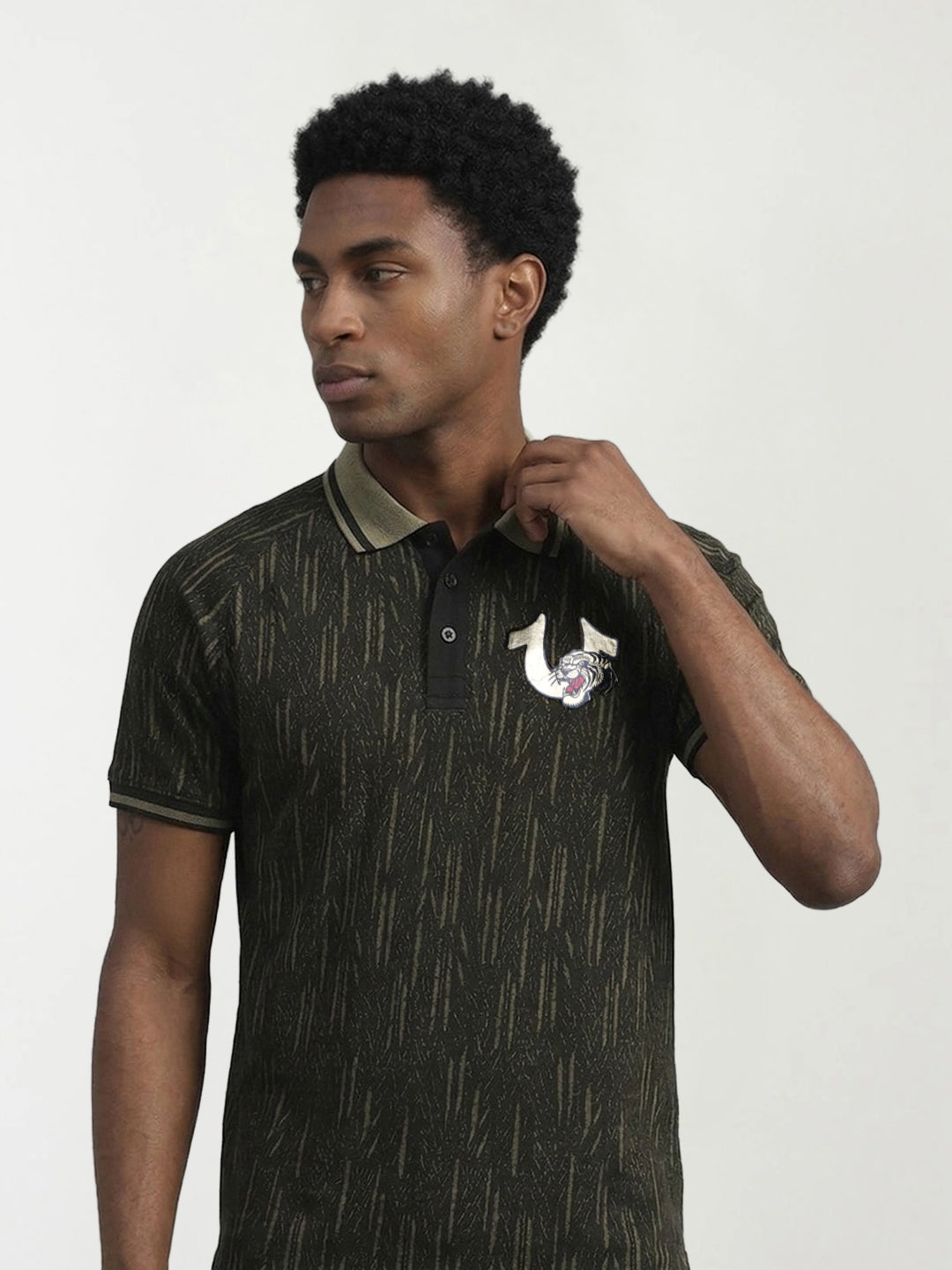 True Religion Men Green Abstract Regular Fit Polo T-Shirt