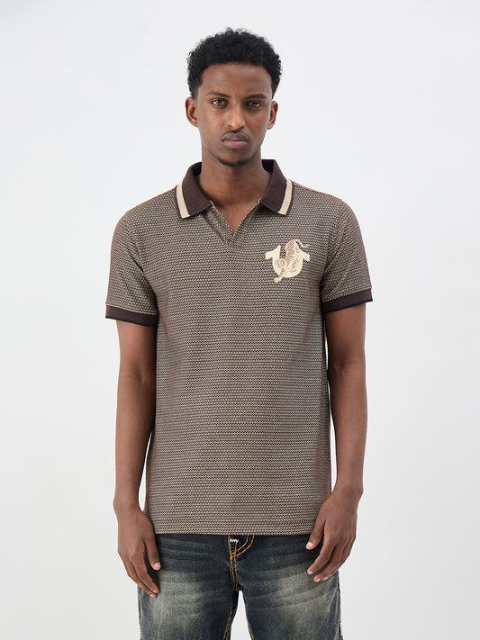 True Religion Men Woven Design Brown Polo T-Shirt