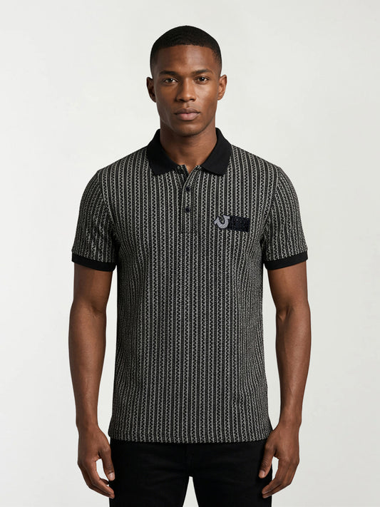 True Religion Men Black Abstract Regular Fit Polo T-Shirt