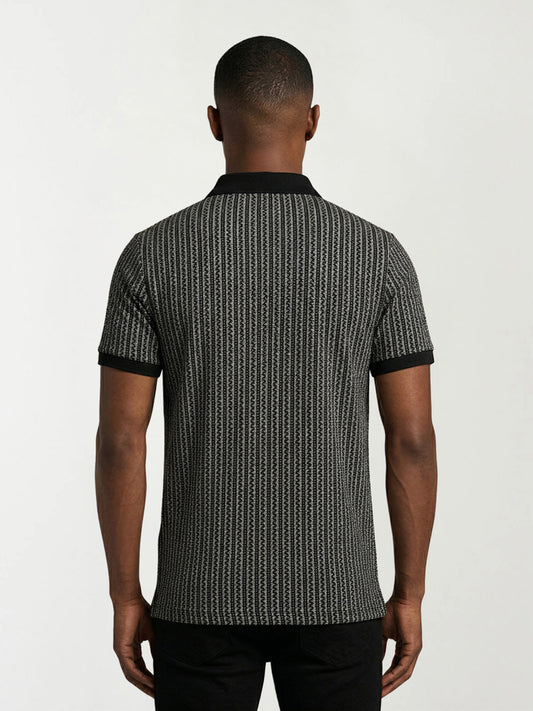 True Religion Men Black Abstract Regular Fit Polo T-Shirt