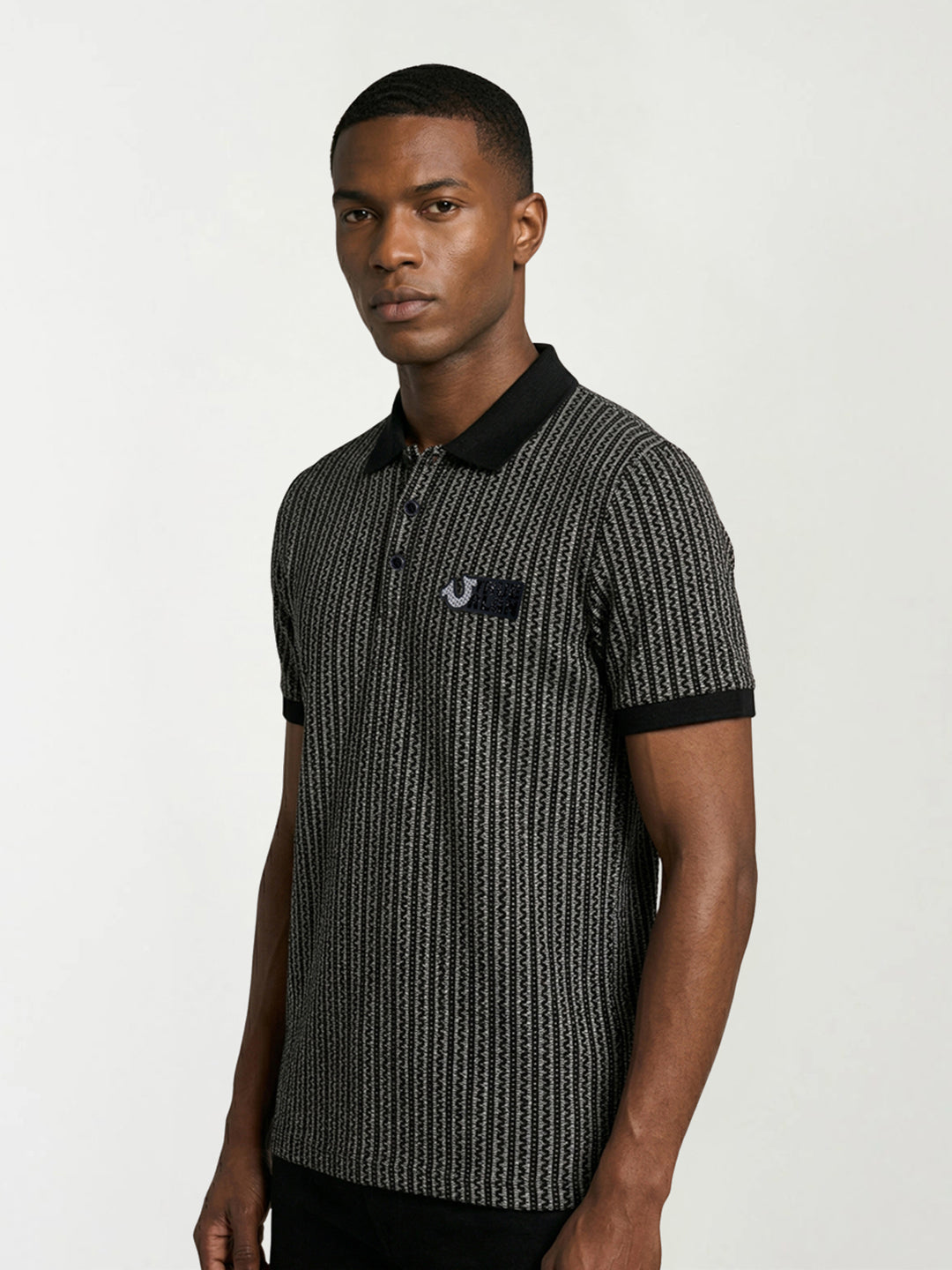 True Religion Men Black Abstract Regular Fit Polo T-Shirt