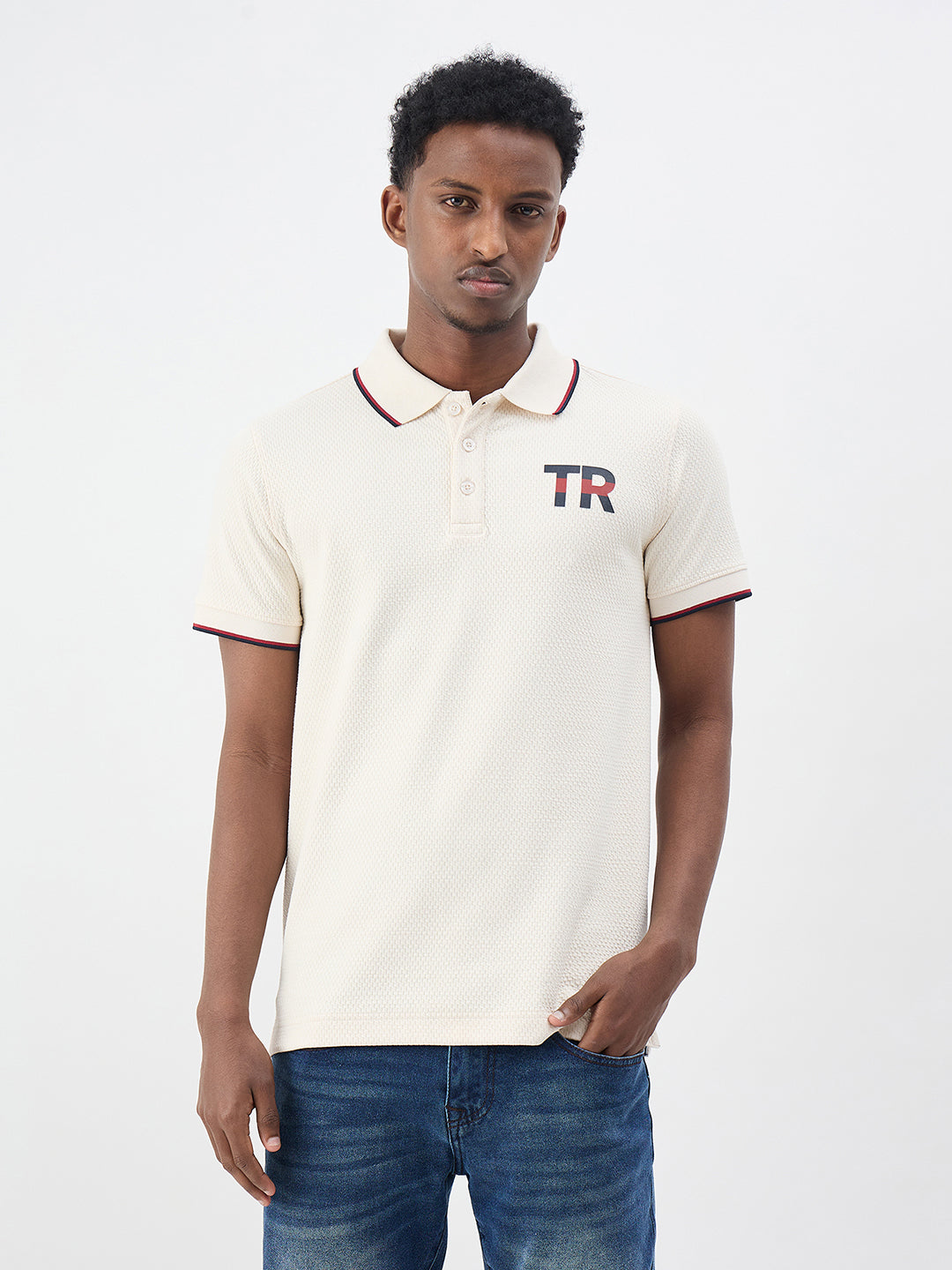 True Religion Men Solid Cream Polo T-Shirt