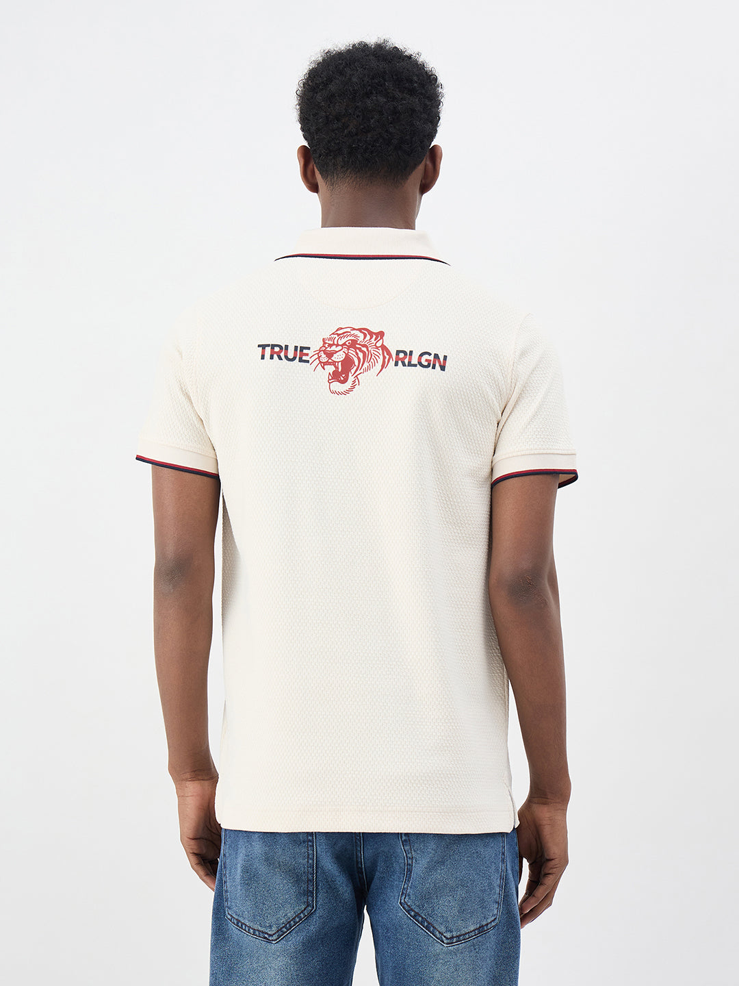 True Religion Men Solid Cream Polo T-Shirt