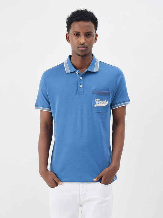 True Religion Men Solid Blue Polo T-Shirt