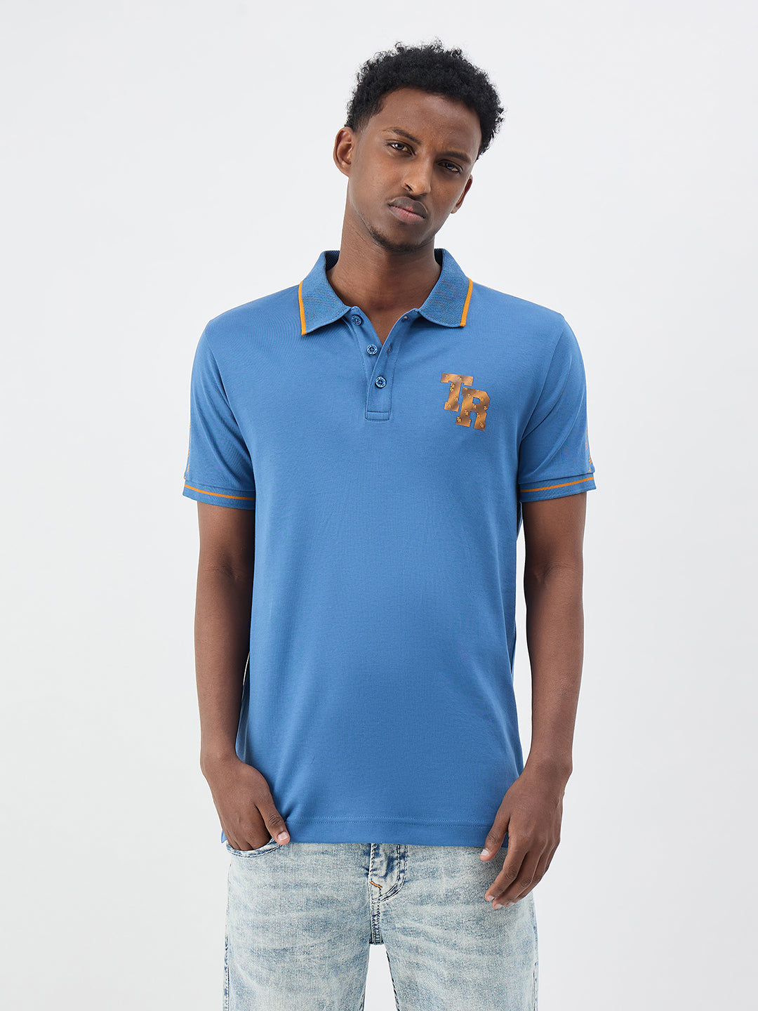 True Religion Men Solid Blue Polo T-Shirt