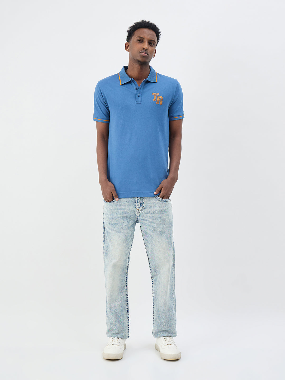 True Religion Men Solid Blue Polo T-Shirt