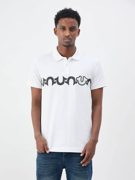 True Religion Men Printed White Polo T-Shirt
