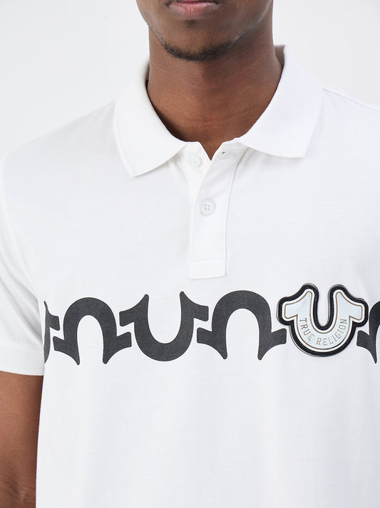 True Religion Men Printed White Polo T-Shirt