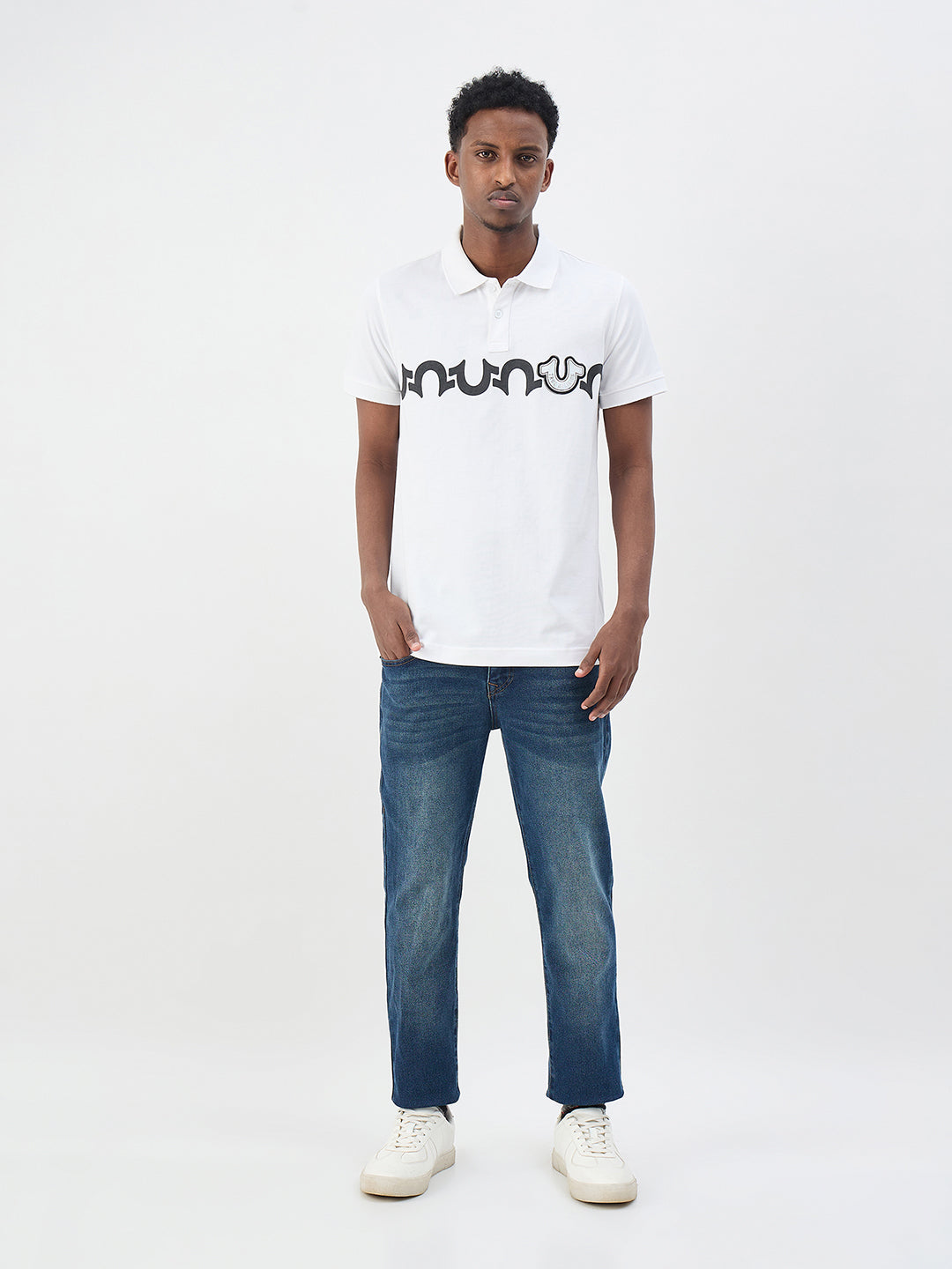 True Religion Men Printed White Polo T-Shirt