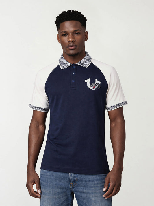 True Religion Men Navy Blue Solid Regular Fit Polo T-Shirt